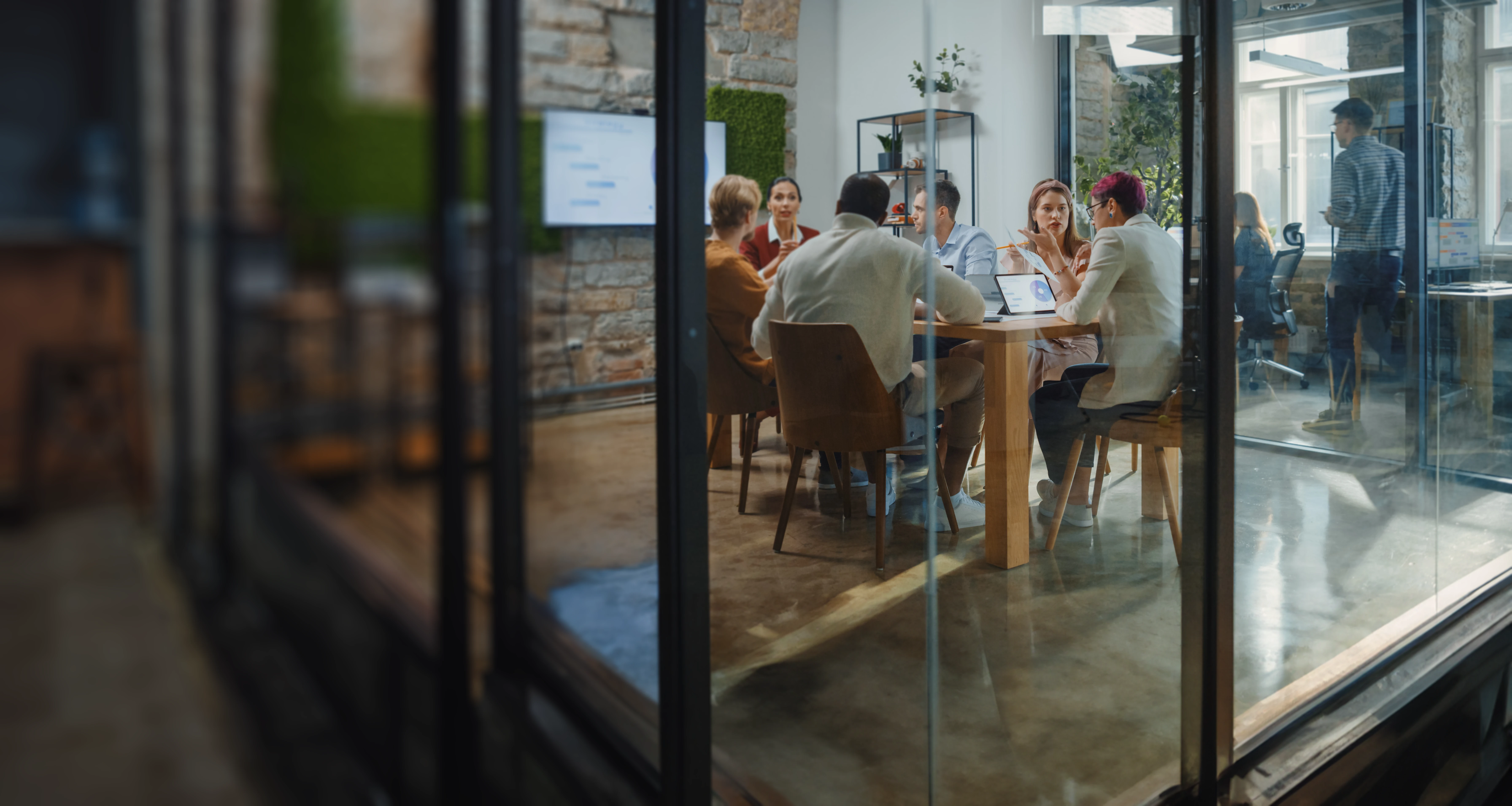 Diverse team meeting in a modern office